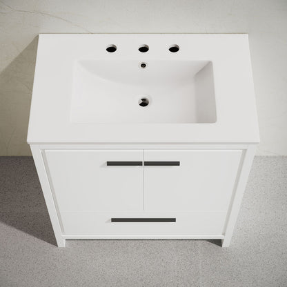 Virage 30" Freestanding Bathroom Vanity in White with 3-Hole Widespread Sink Top