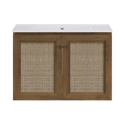 Classe 30" Wall-Mounted Bathroom Vanity in Brown Oak with Single Faucet Hole Vanity Top