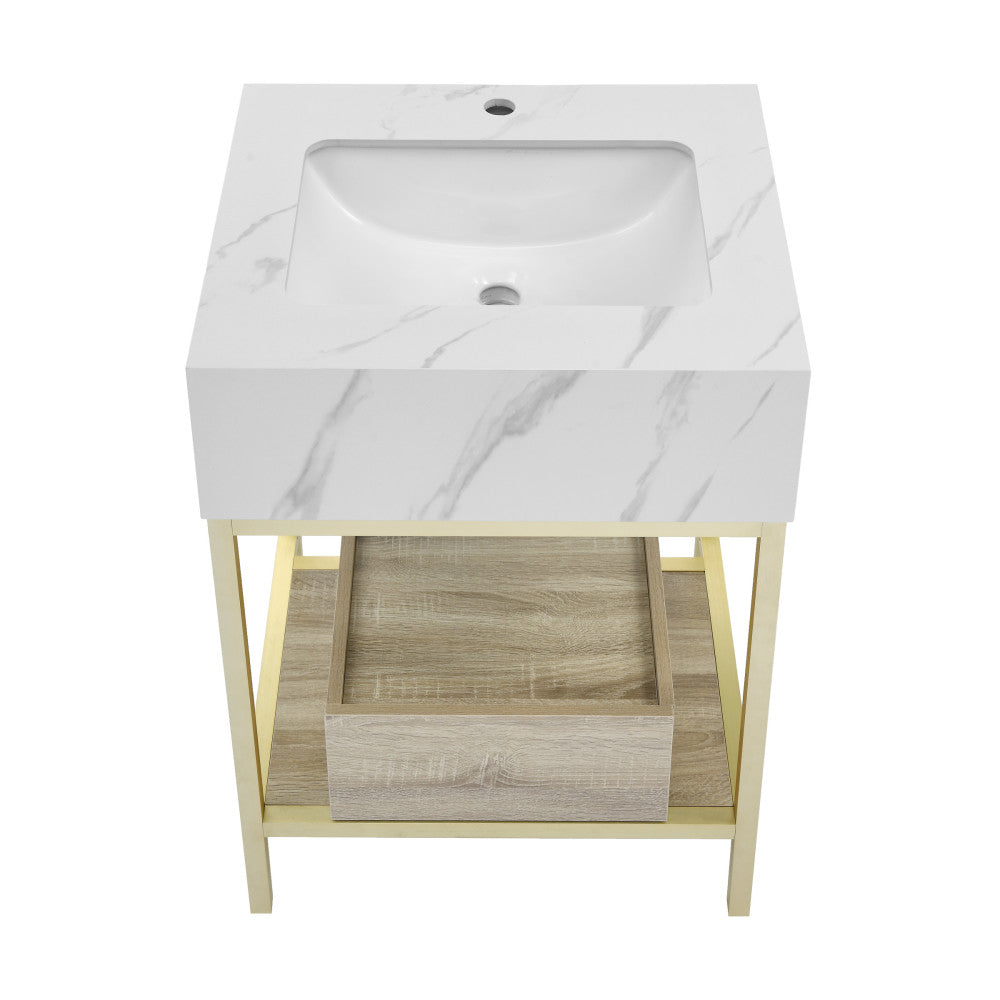 Beau 24" Open Shelf Natural Oak Frame Freestanding Bathroom Vanity with Sink Top