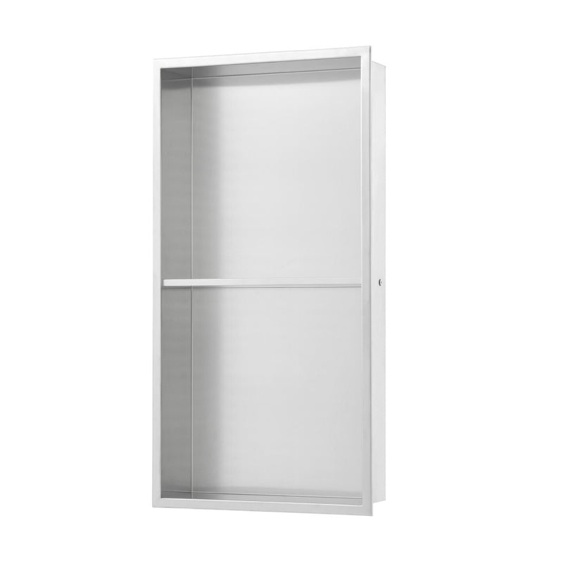 Voltaire 12" x 24" Stainless Steel Double Shelf Wall Niche in Matte Chrome