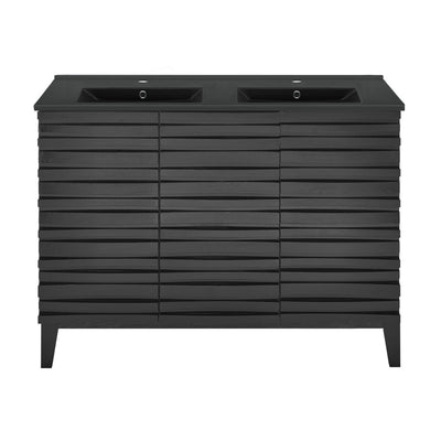 Cascade 48 in. Black Oak, Double Basin Bathroom Vanity With Black Ceramic Sink Top
