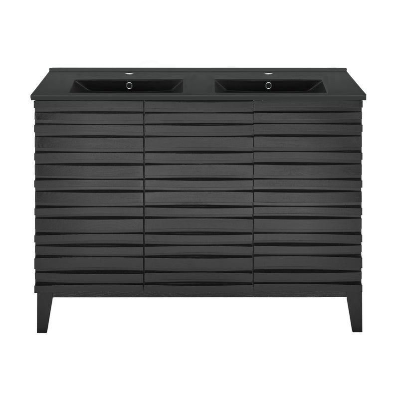 Cascade 48 in. Black Oak, Double Basin Bathroom Vanity With Black Ceramic Sink Top