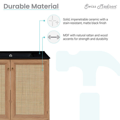 Classe 30" Freestanding Bathroom Vanity in Golden Oak with Black 3-Hole Widespread Sink Top