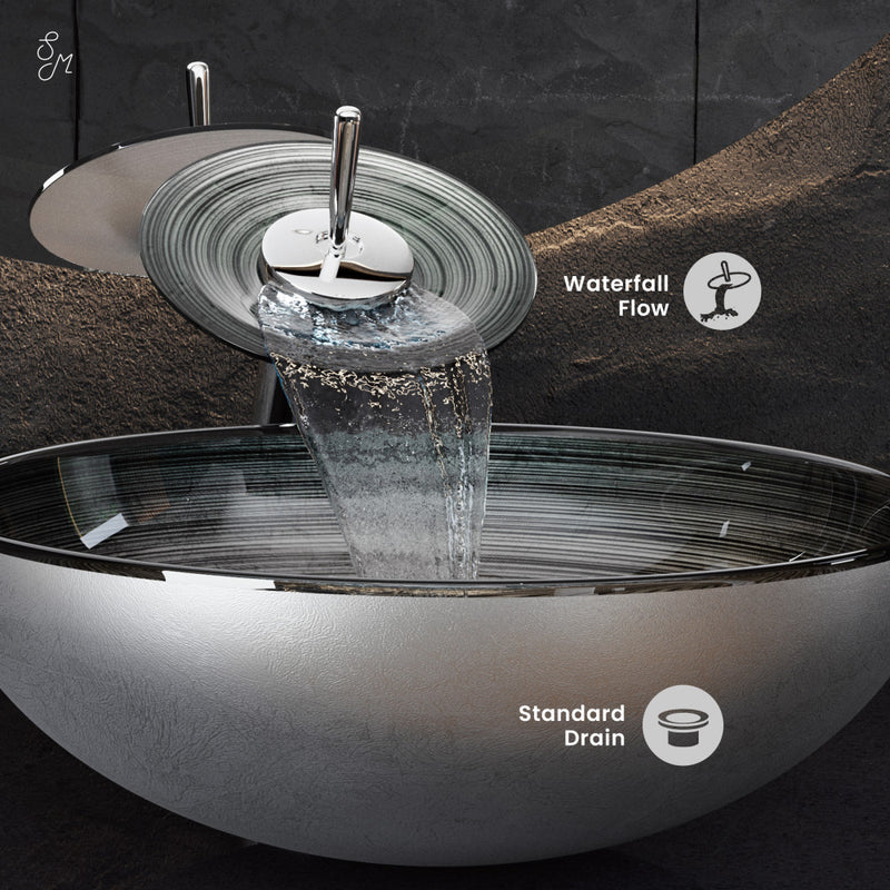 Cascade 16.5 Glass Vessel Sink with Faucet, Smoky Gray