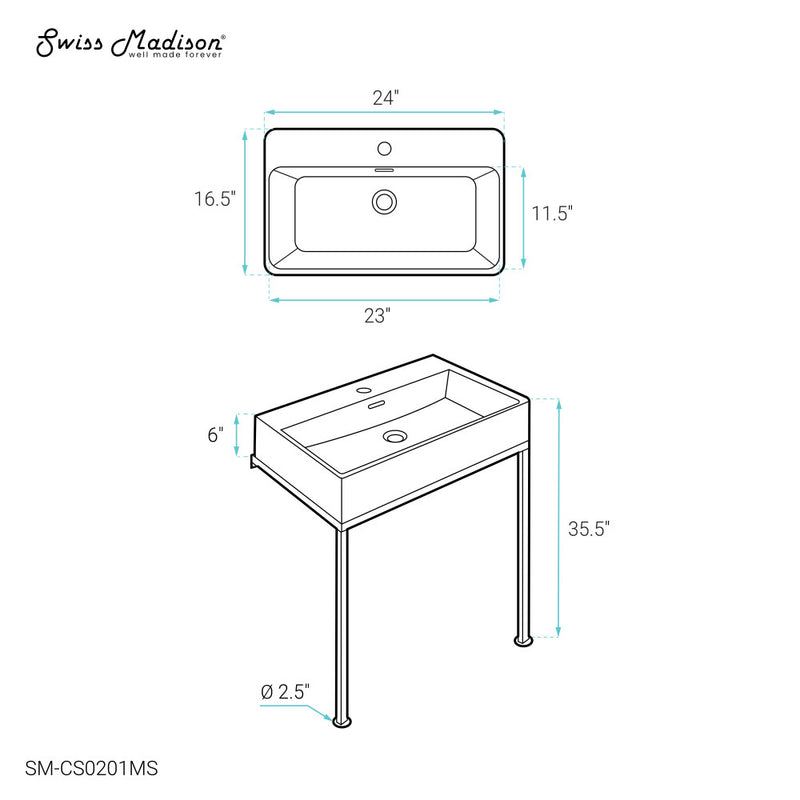 Concorde 24" Rectangle Console Sink with Matte Silver Legs