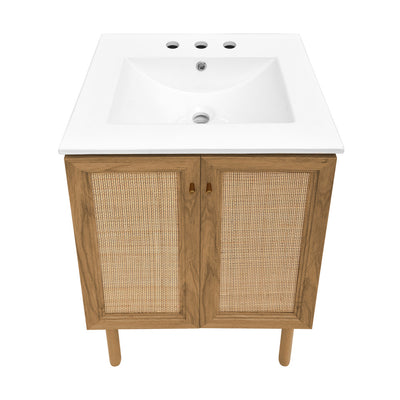 Classe 24 in. Oak Bathroom Vanity With White, 3-Hole Ceramic Sink Top