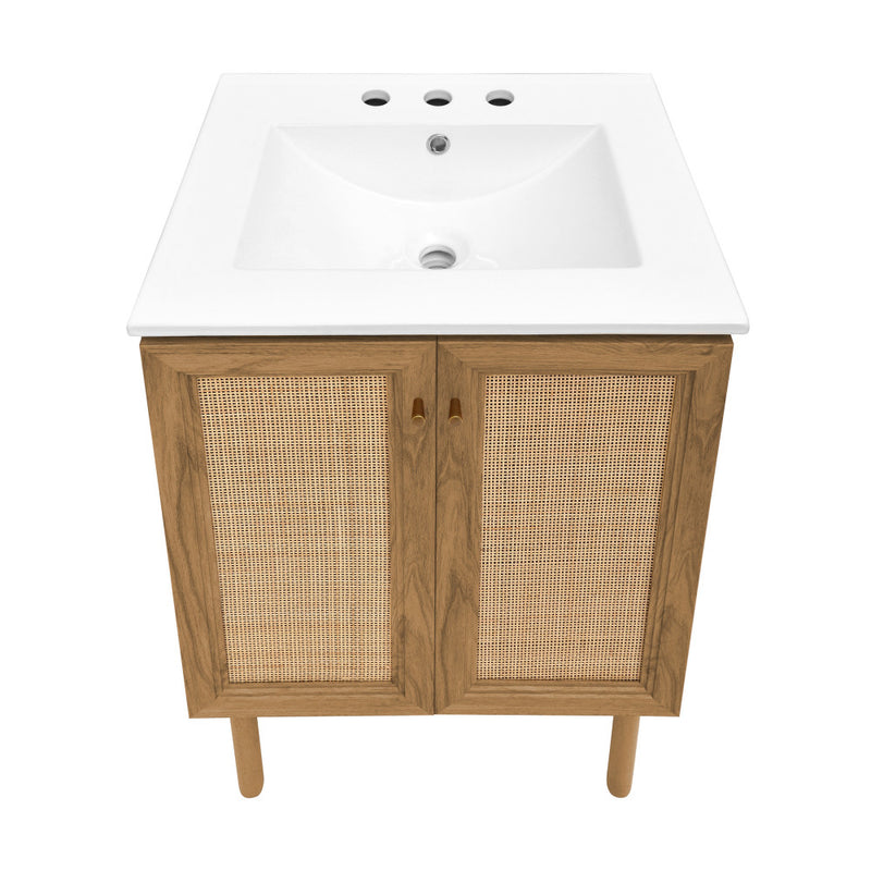 Classe 24 in. Oak Bathroom Vanity With White, 3-Hole Ceramic Sink Top