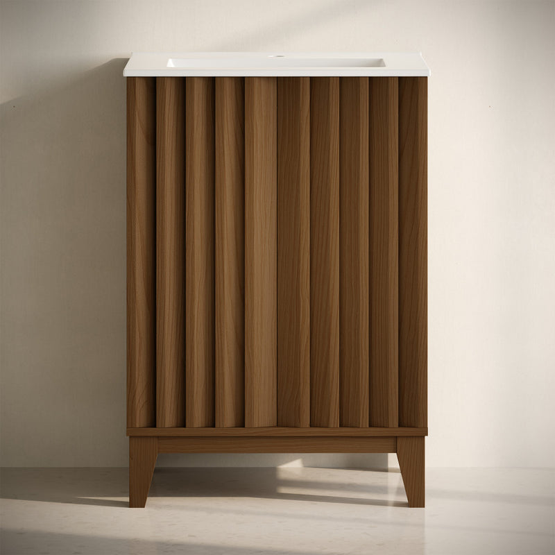 Troyes 24" Freestanding Bathroom Vanity in Brown Oak with Sink Top