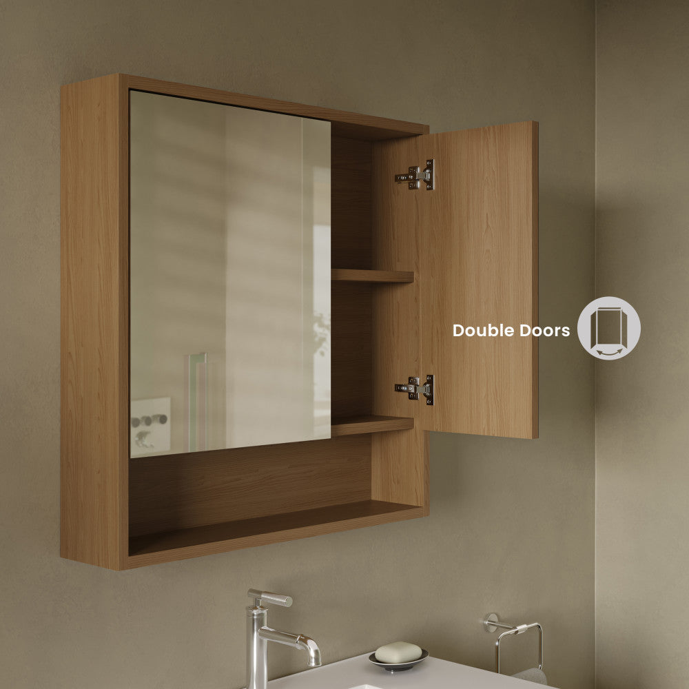 Delice 30 x 30 Rectangular Wall Mount Medicine Cabinet in Oak with Open Shelf