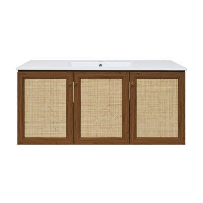 Classe 48" Wall-Mounted Bathroom Vanity in Brown Oak