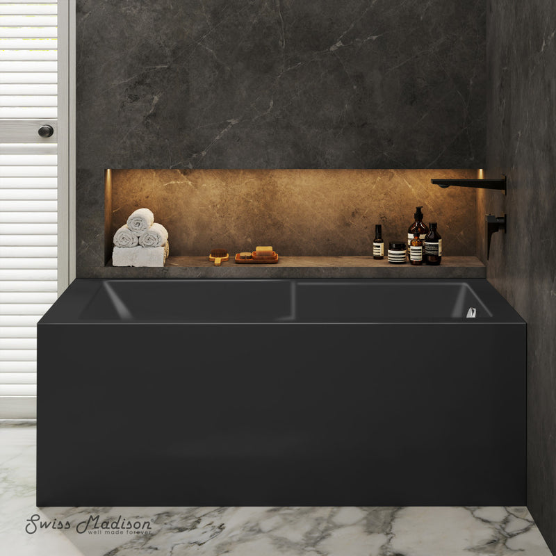 Claire 60 x 32 Right Drain Soaking Alcove Corner Apron Bathtub in Glossy Black
