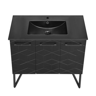 Annecy 36 in. Phantom Black Bathroom Vanity With Black Ceramic Sink Top