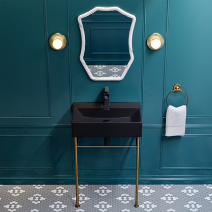 Claire 24 Ceramic Console Sink Matte Black Basin Brushed Gold Legs