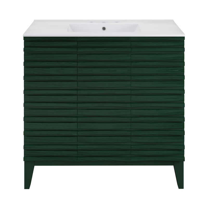 Cascade 36" Freestanding Bathroom Vanity in Green Oak with 3-Hole Widespread Sink Top