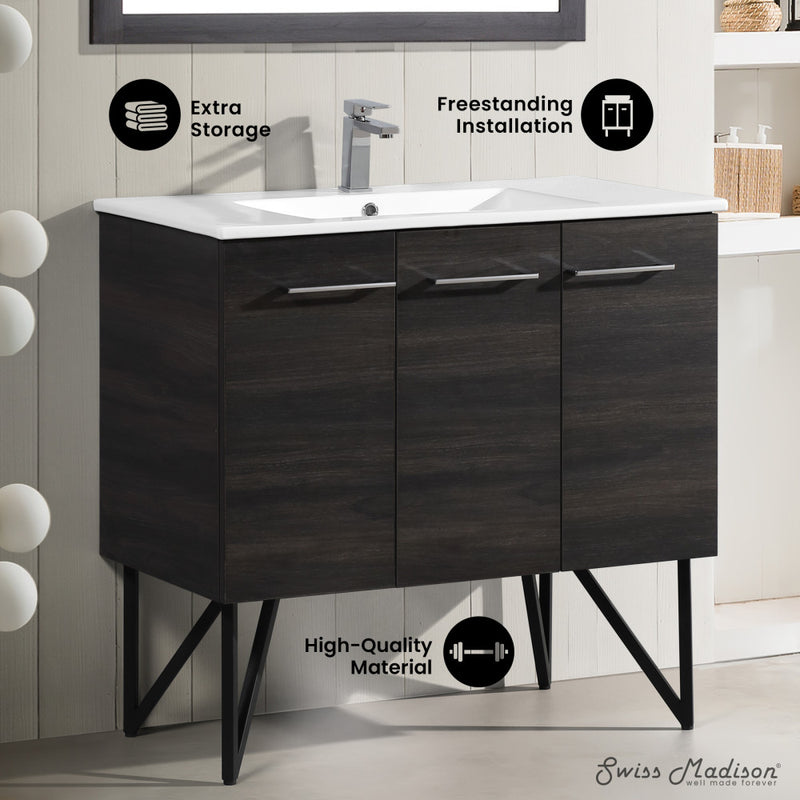 Annecy 36" Freestanding Bathroom Vanity in Black Walnut with Sink Top