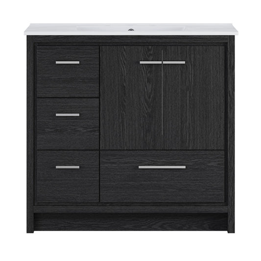Virage 36" Freestanding Bathroom Vanity in Black Oak with 3-Hole Widespread Sink Top