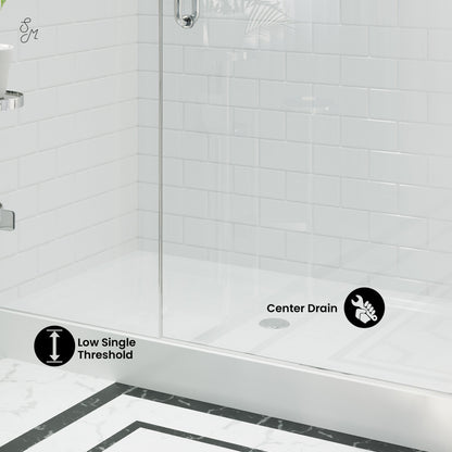 Voltaire 60" x 32" Acrylic White, Single-Threshold, Center Drain, Shower Base
