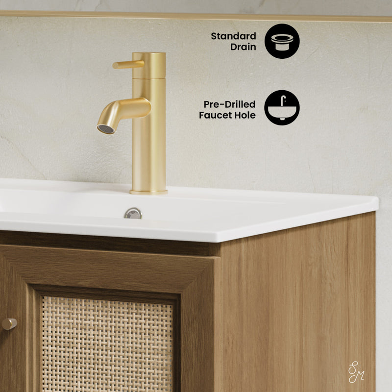 Classe 24" Wall-Mounted Bathroom Vanity in Brown Oak with Single Faucet Hole Vanity Top