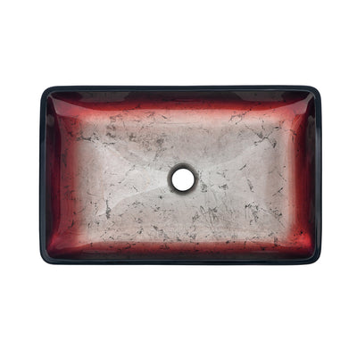 Cascade Rectangular Glass Vessel Sink with Faucet, Ember Red