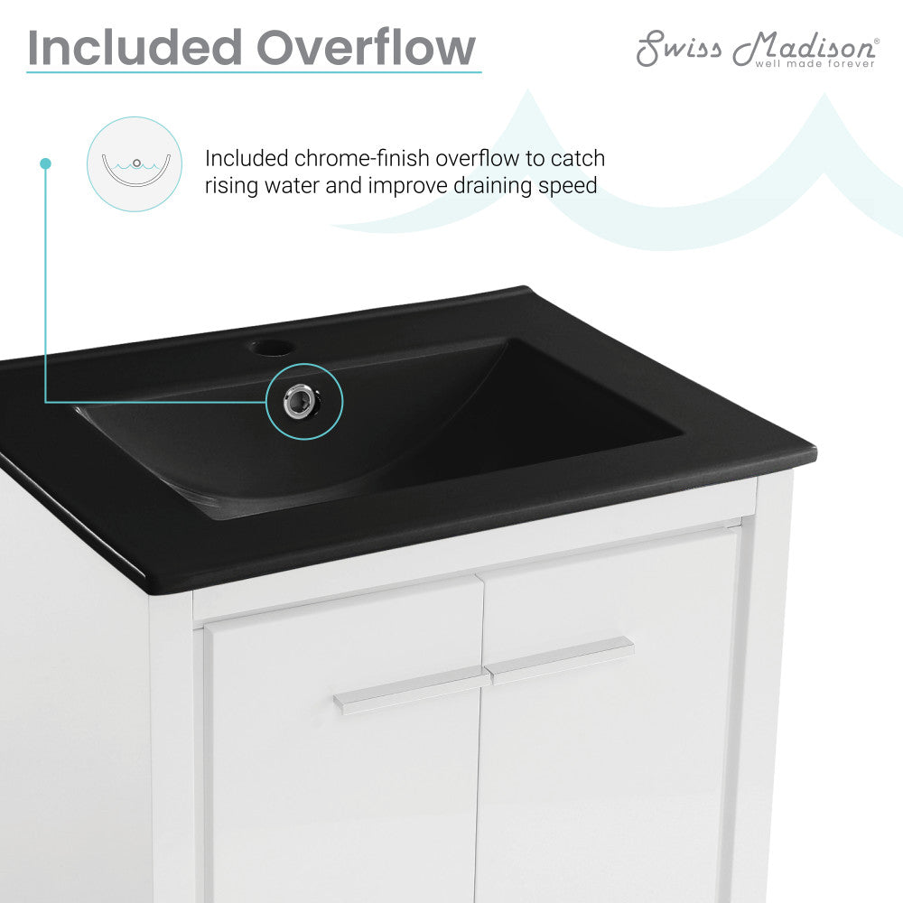 Virage 24 in. White Bathroom Vanity With Black Ceramic Sink Top