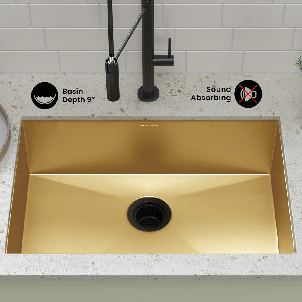 Rivage 23 x 18 Stainless Steel, Single Basin, Undermount Kitchen Sink, Gold