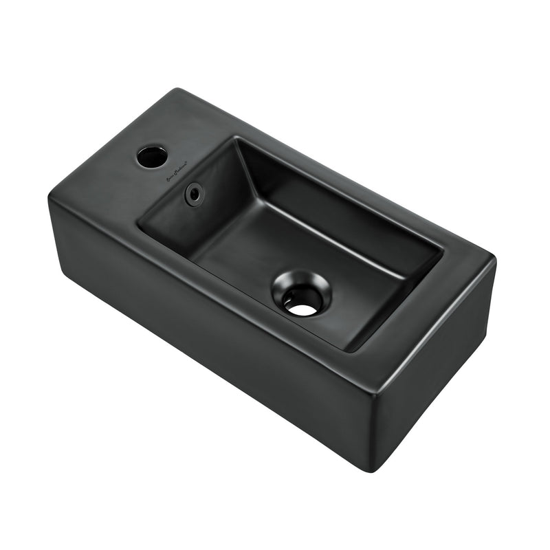 Voltaire 19.5 x 10 Rectangular Ceramic Wall Hung Sink with Left Side Faucet Mount, Matte Black