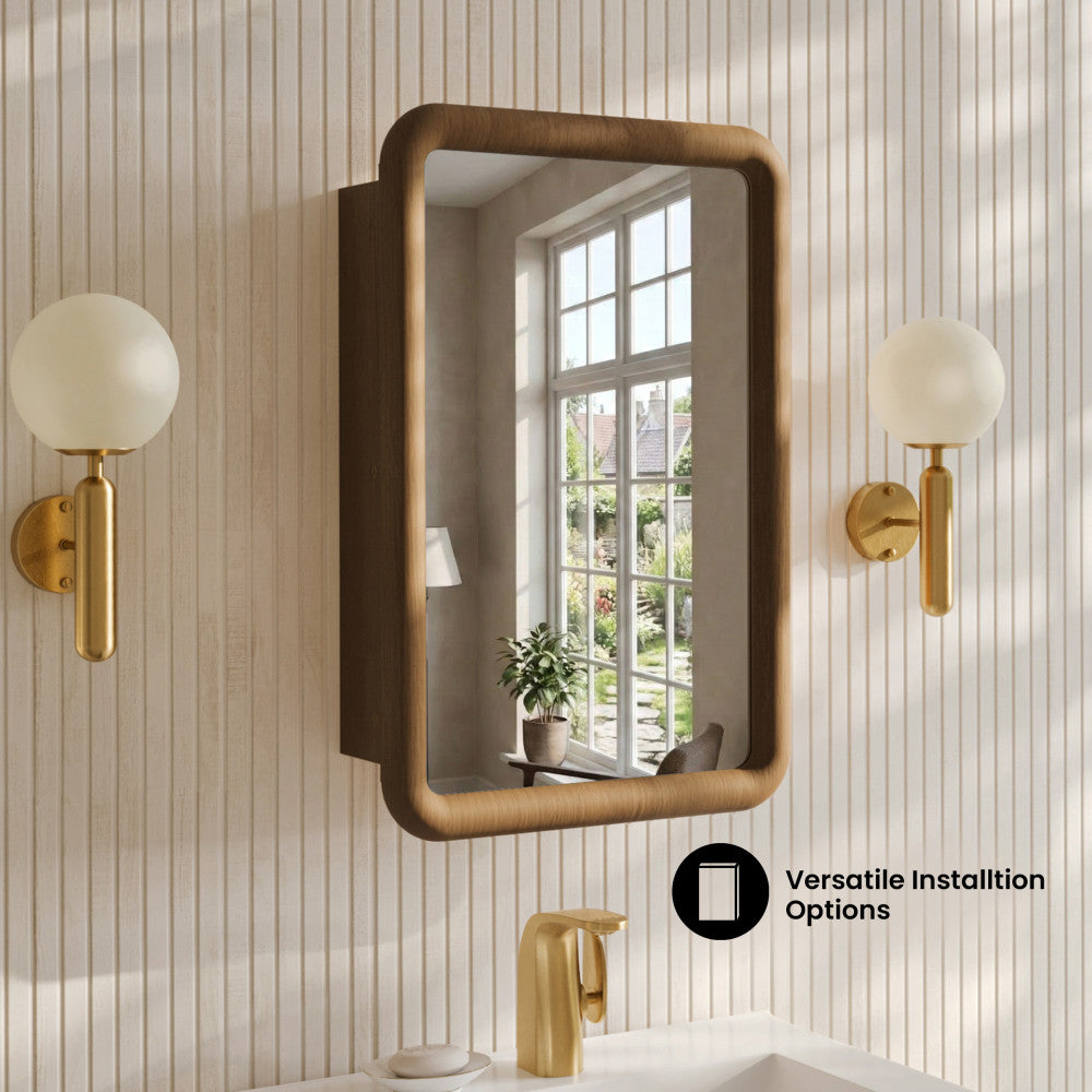 Plaisir 18 x 27 Recessed/Wall Mount Medicine Cabinet with Mirror in Brown Oak