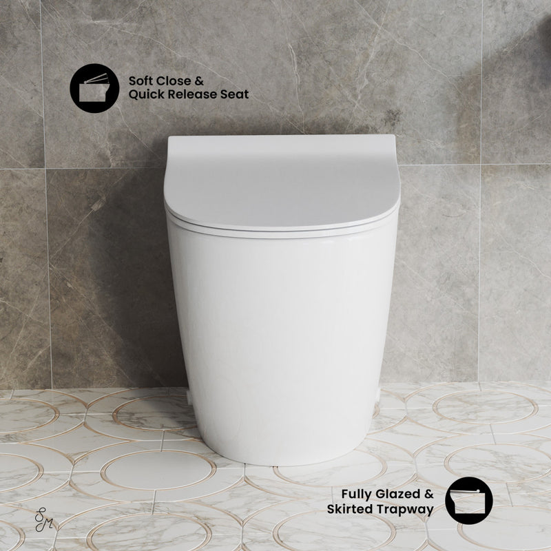 St. Tropez Back-to-Wall Toilet Bundle 0.8/1.6 GPF Dual Flush in Glossy White with Black Flush Plate