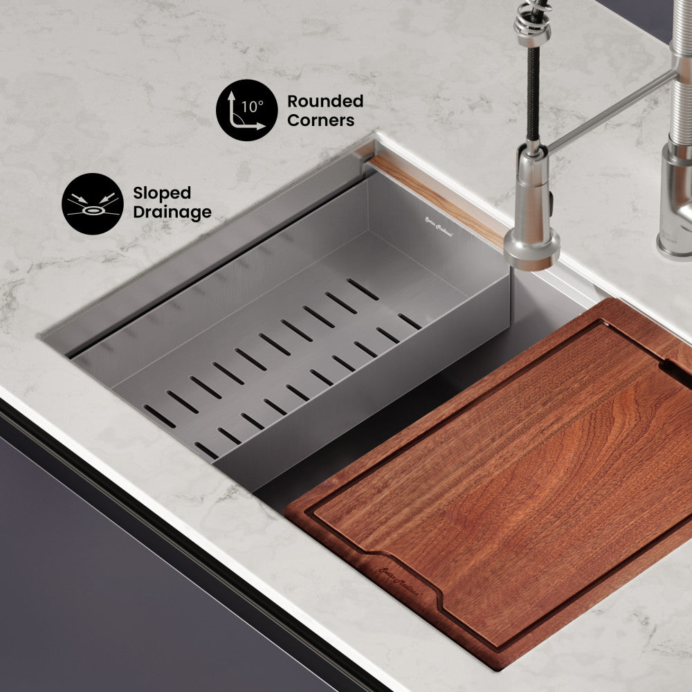 Rivage 27 x 19 Single Basin Undermount Kitchen Workstation Sink