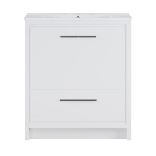 Virage 30" Freestanding Bathroom Vanity in White with 3-Hole Widespread Sink Top