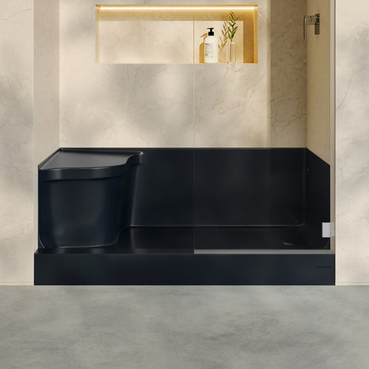 Aquatique 60" x 32" Right Drain, Shower Base in Matte Black