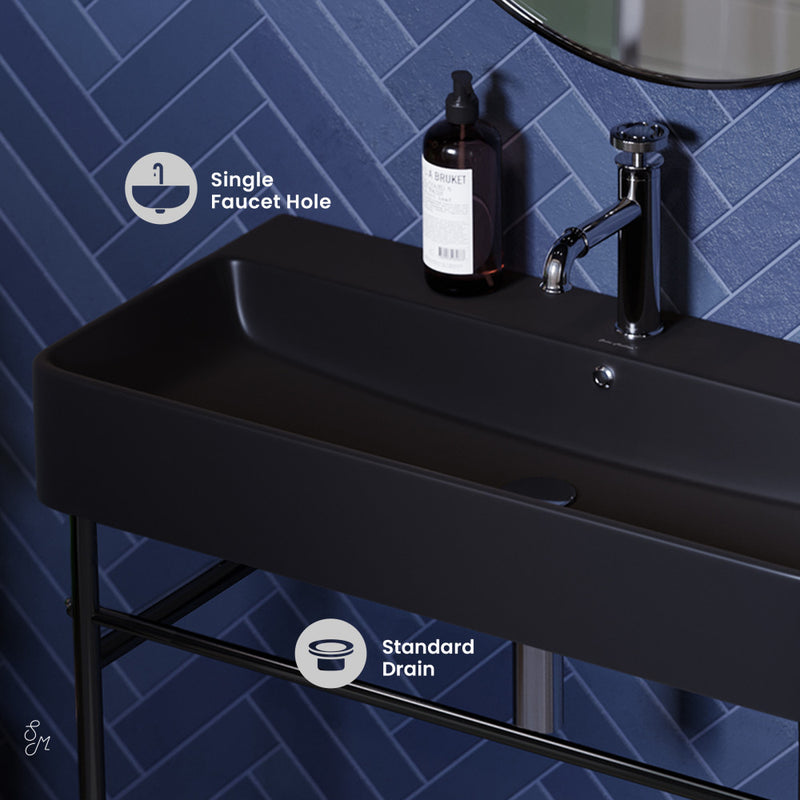 Carre 36 Ceramic Console Sink Matte Black Basin Black Legs