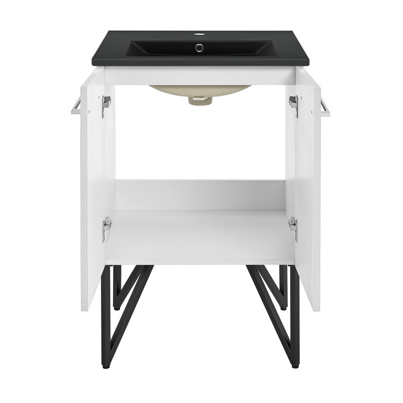 Annecy 24 in. White Bathroom Vanity With Black Ceramic Sink Top