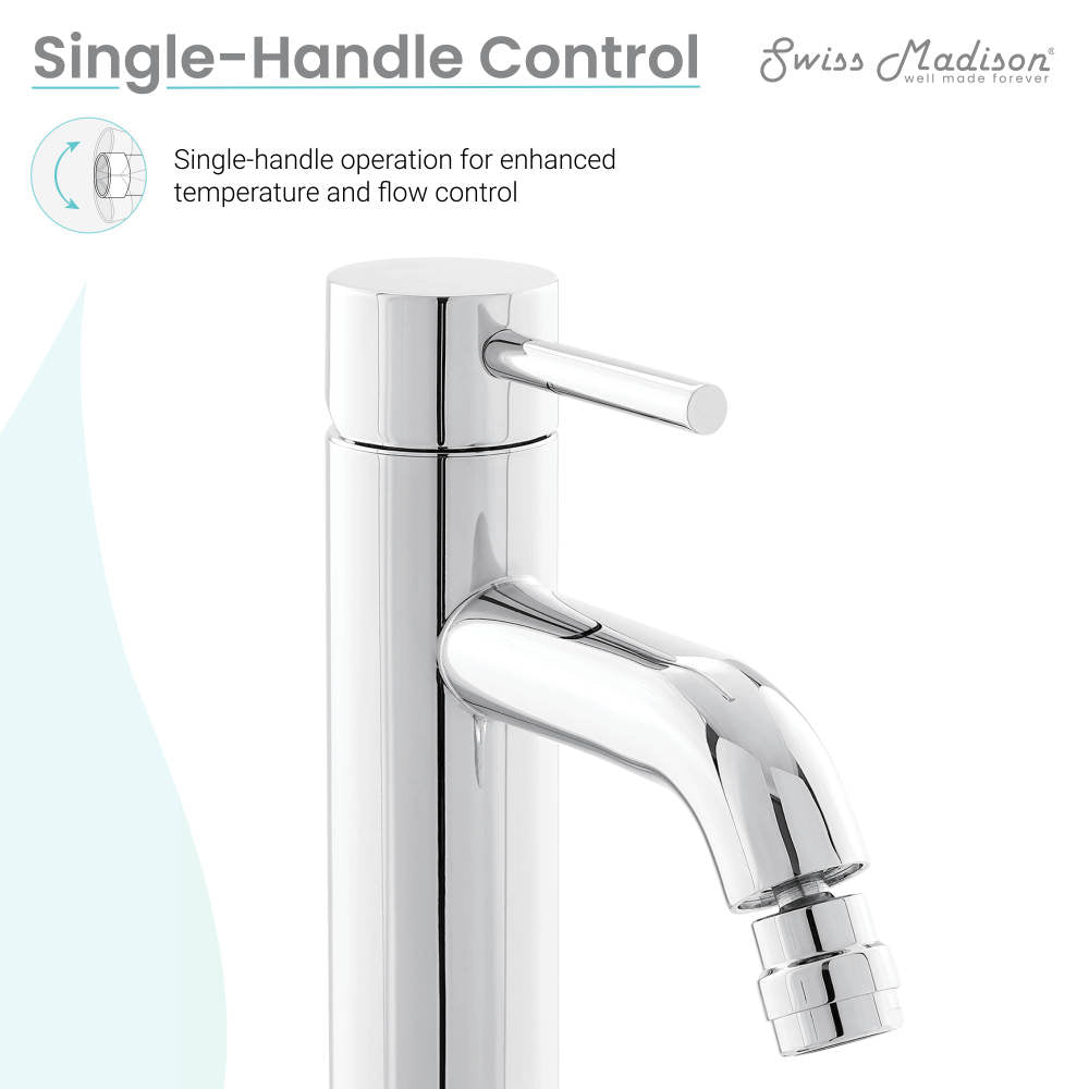 Single-handle bidet faucet in chrome with sleek cylindrical design and angled spout.