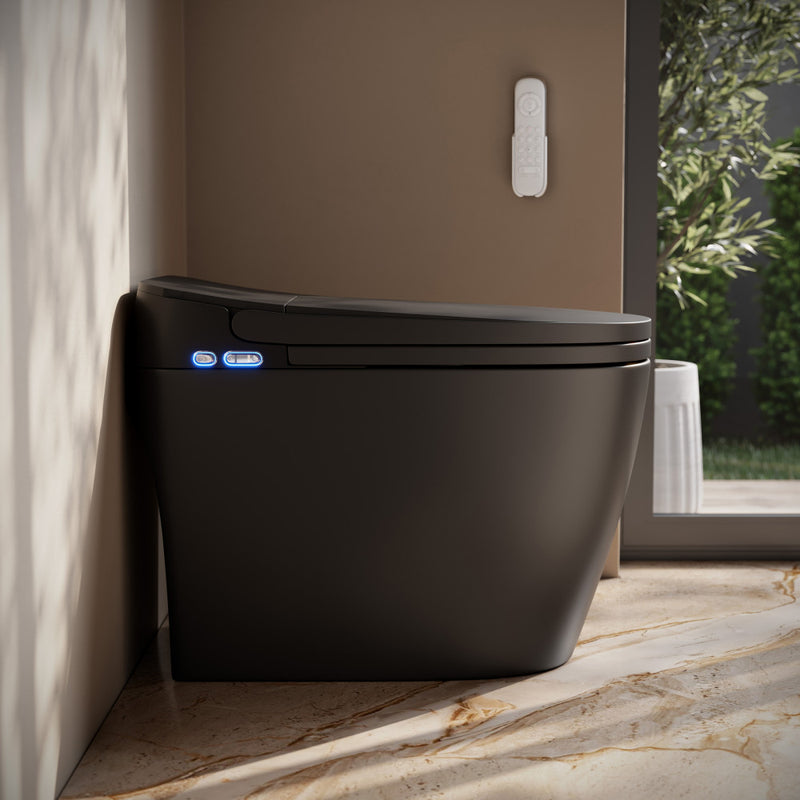 Avancer One Piece Smart Toilet 1.28 GPF in Matte Black with Heated Bidet, Air Drying, Night Light, Foot Sensor