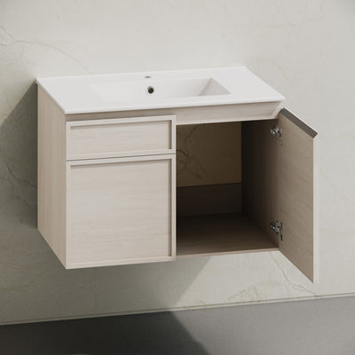 St. Tropez 30" Wall-Mounted Bathroom Vanity in White Oak with Sink Top