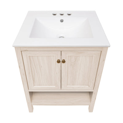 Château 24" Freestanding Bathroom Vanity in White Oak with 3-Hole Centerset Sink Top