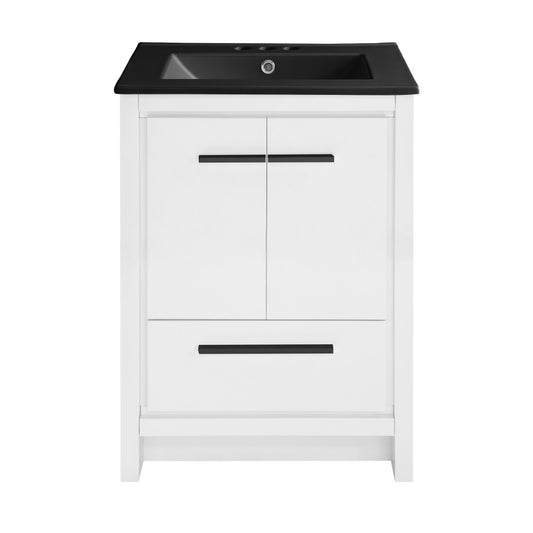 Virage 24 in. White Bathroom Vanity With Black, 3-Hole Ceramic Sink Top