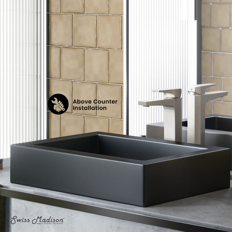 Voltaire Ceramic Rectangle Vessel Sink, Matte Black