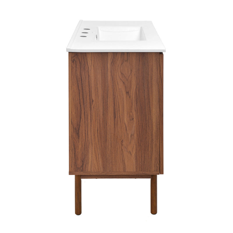 Classe 36 in. Brown Oak Bathroom Vanity With White, 3-Hole Ceramic Sink Top