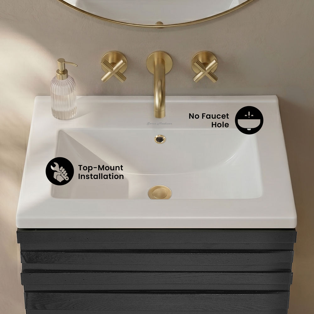 18" Zero Hole Vanity Sink Top in Glossy White