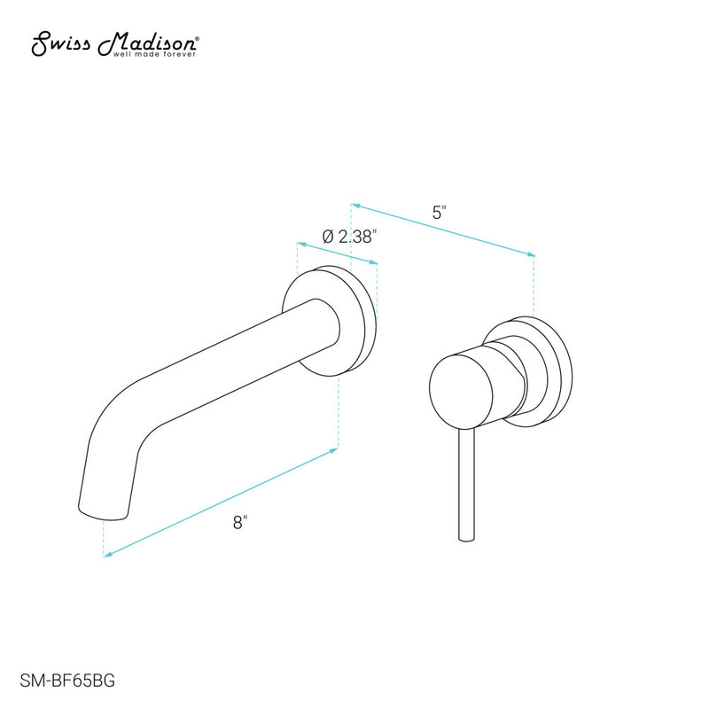 Ivy Single-Handle Wall Mount Bathroom Faucet in Brushed Gold