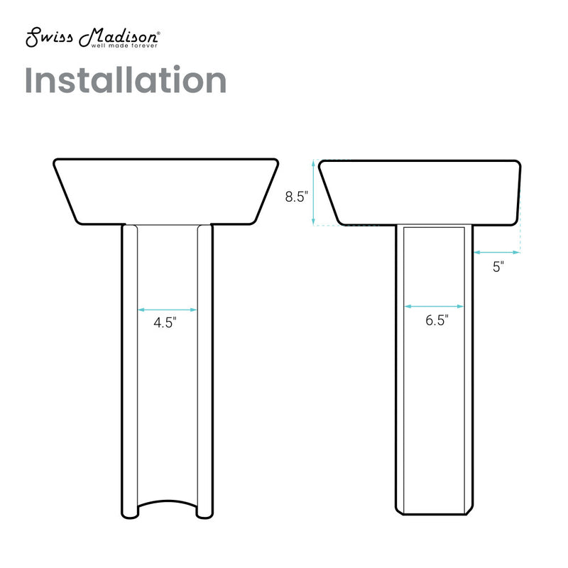 Sublime Square Two-Piece Pedestal Sink in Matte Black