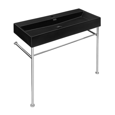 Claire 40 Ceramic Console Sink Matte Black Basin Chrome Legs