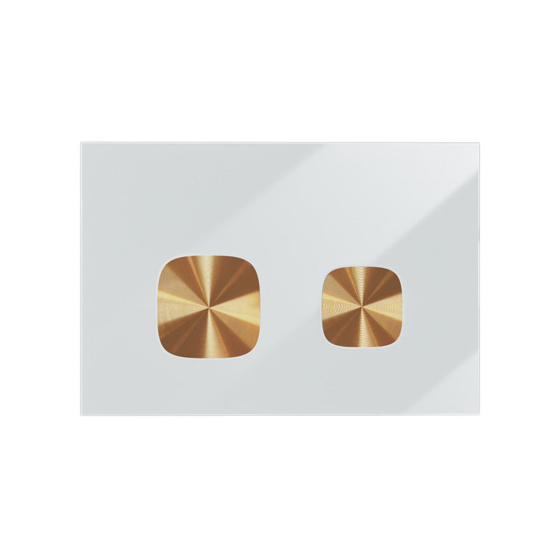 Verre Wall Mount Dual Flush Glass Actuator Plate in Glossy White with Copper Flush Buttons