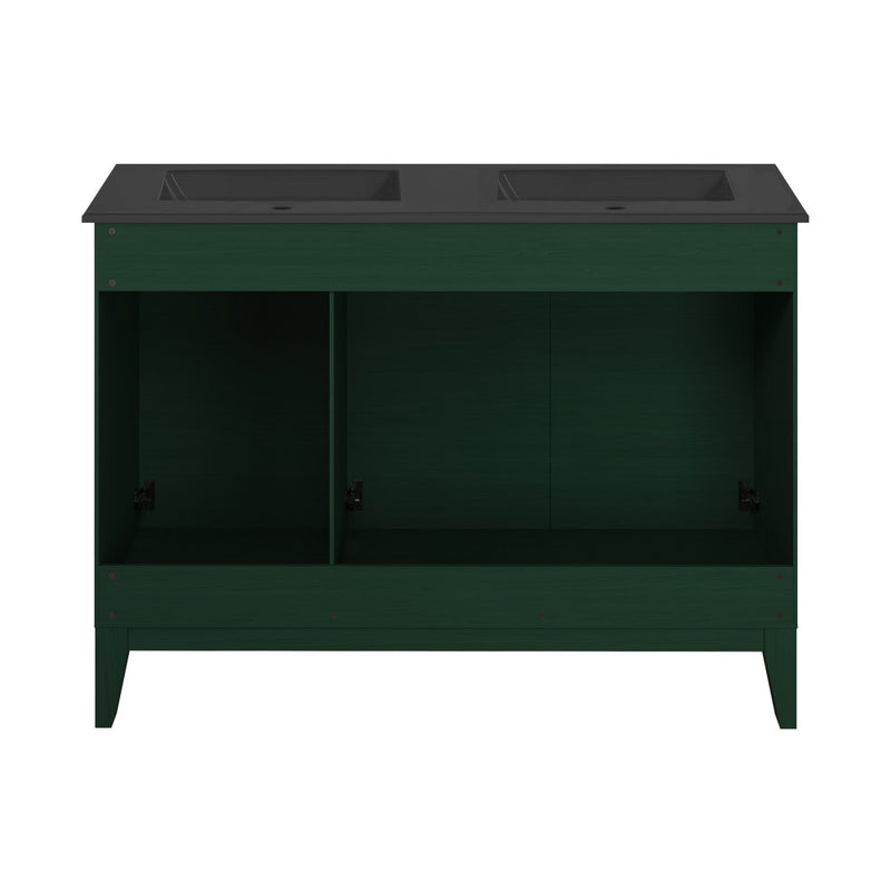 Cascade 48" Freestanding Bathroom Vanity in Green Oak with Black Double Basin Sink Top