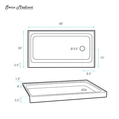 Voltaire 48" x 36" Single-Threshold, Right-Hand Drain, Shower Base in Grey