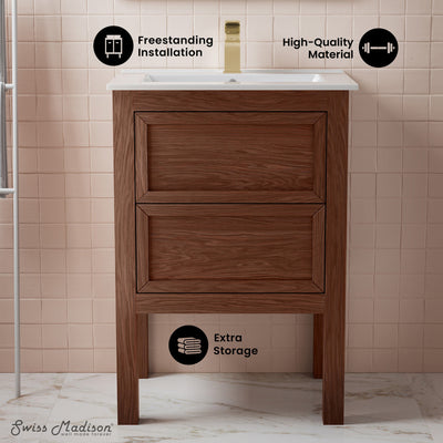 Nadar 24" Freestanding Bathroom Vanity in Brown Oak with Sink Top