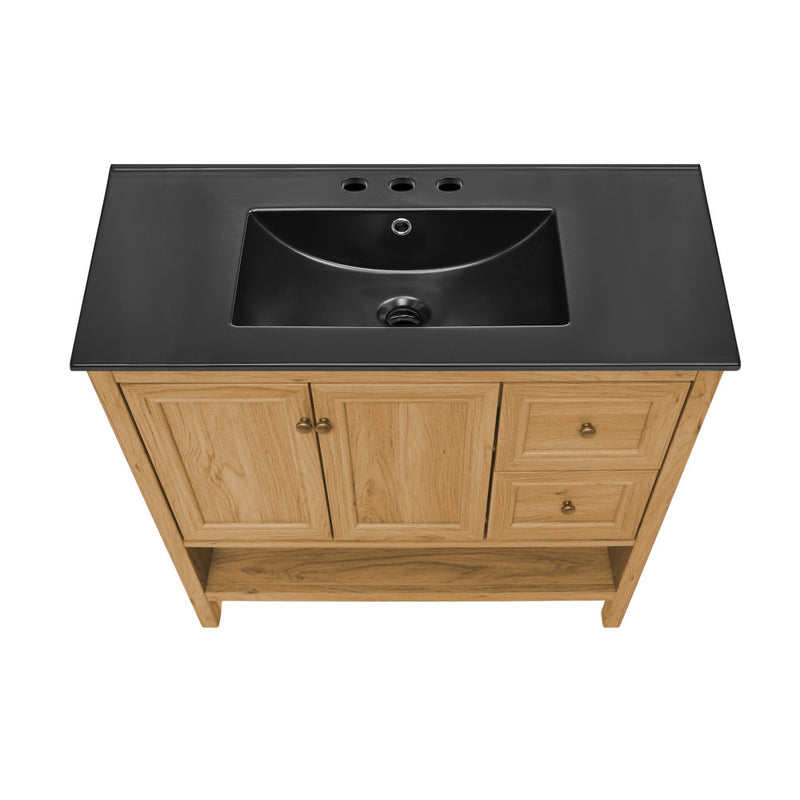 Château 36" Freestanding Bathroom Vanity in Golden Oak with Black 3-Hole Widespread Sink Top