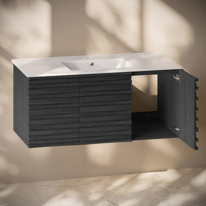 Cascade 48" Wall-Mounted Bathroom Vanity in Black Oak with 3-Hole Widespread Sink Top
